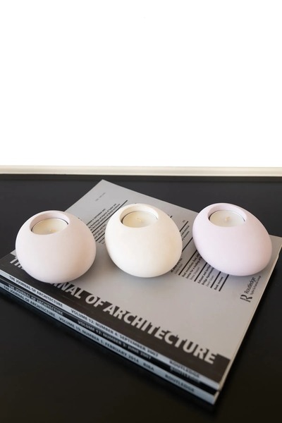 Genel Markalar 3'lü Gül, Pembe ve Beyaz Taş Formlu Beton Tealight Mumluk Seti
