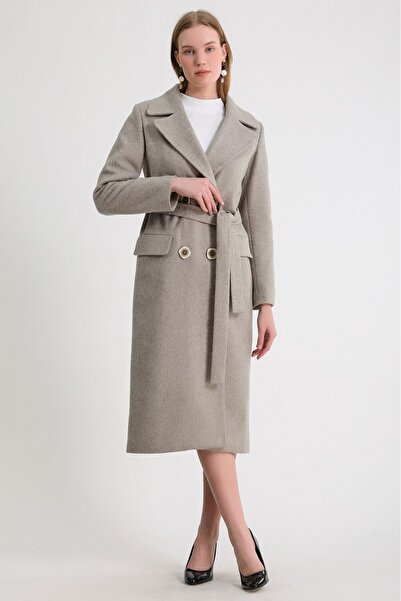 Leather Club Bej Kruvaze Kaşmir Kaban