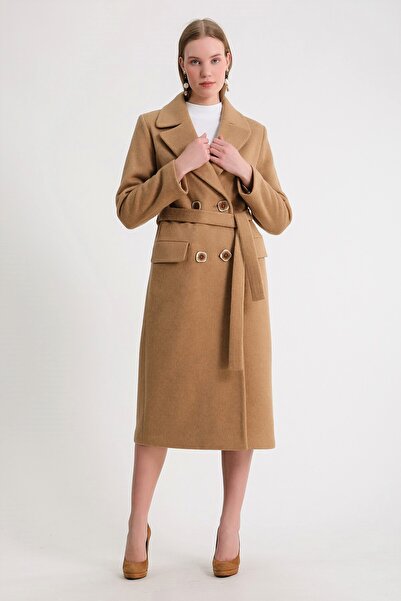 Leather Club Camel Kruvaze Kaşmir Kaban