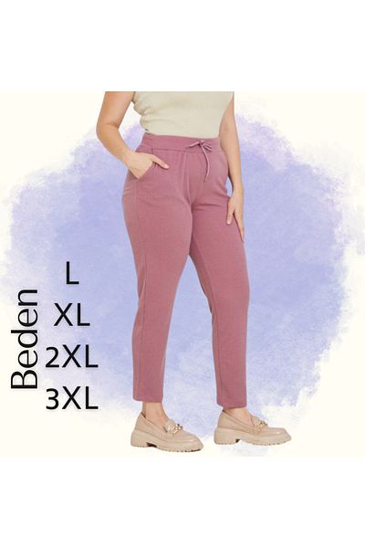 Gülfirik Tasarım Dried Rose Color Lycra Cotton Fabric Sports Large Size Women's Trousers