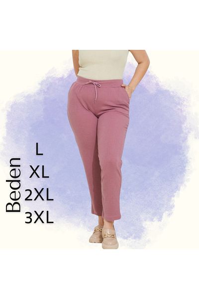 Gülfirik Tasarım Dried Rose Color Lycra Cotton Fabric Sports Large Size Women's Trousers