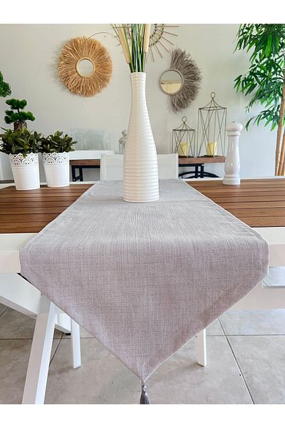 desen izmir Linen Linen, Jute Texture, Gray Color Runner Blanket