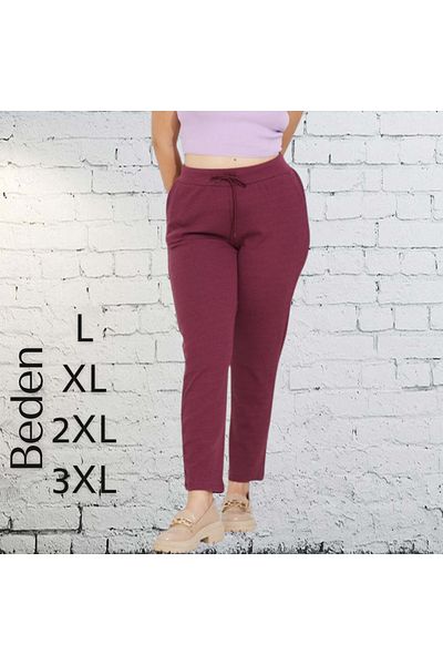 Gülfirik Tasarım Plum Colored Lycra Cotton Fabric Sports Large Size Women's Trousers
