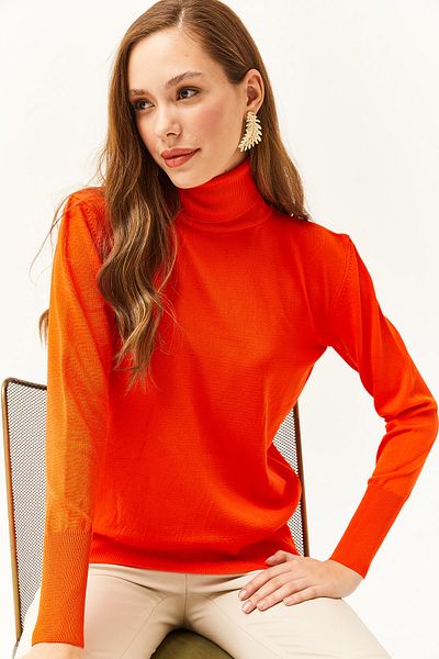 Olalook Pulover de damă portocaliu complet Fisherman Lycra KZK-19000578