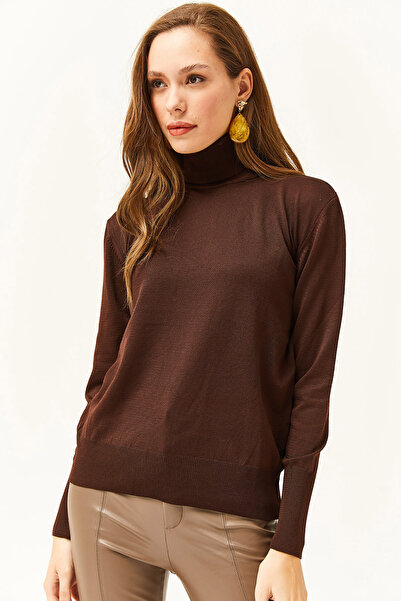 Olalook Women's Bitter Brown Full Fisherman Lycra Knitwear Sweater KZK-19000578