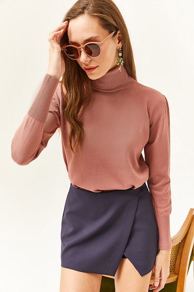 Olalook Pulover din tricotaje din lycra cu trandafir uscat pentru femei KZK-19000578