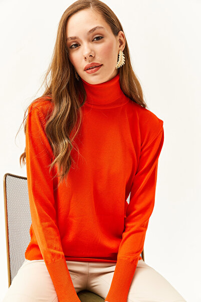 Olalook Pulover de damă portocaliu complet Fisherman Lycra KZK-19000578