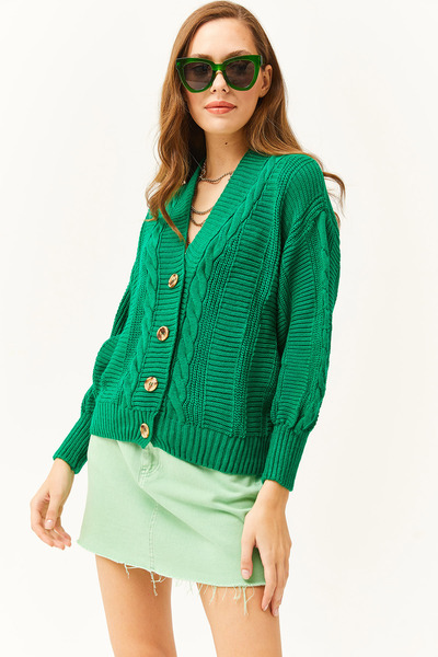 Olalook Dámská trávová zelená Husté vlasy pletené pleteniny Cardigan HRK-19000082