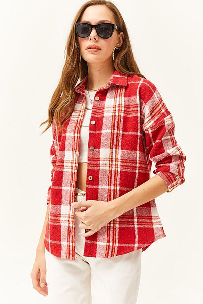 Olalook Women's Red Plaid Lumberjack Shirt GML-19001153