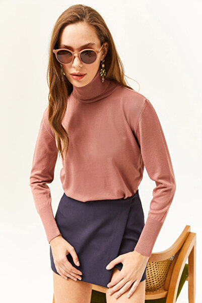 Olalook Pulover din tricotaje din lycra cu trandafir uscat pentru femei KZK-19000578