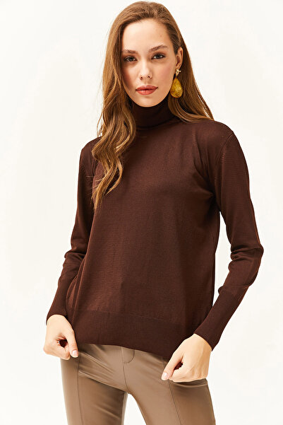 Olalook Women's Bitter Brown Full Fisherman Lycra Knitwear Sweater KZK-19000578