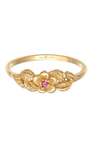 ELLI Ring Damen Blume Floral mit synthetischem Rubin in 925 Sterling Silber vergoldet