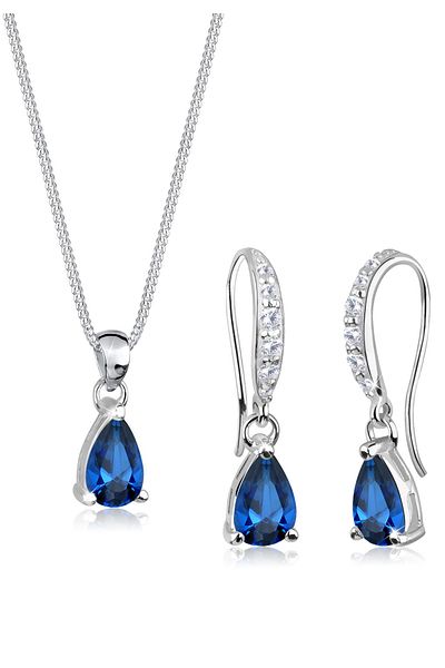 ELLI Schmuckset Saphirblau Tropfen Zirkonia Silber
