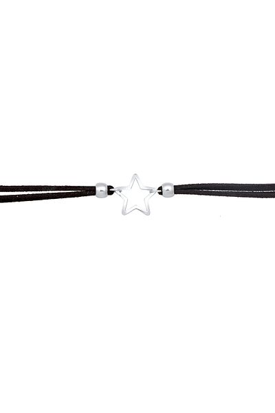 ELLI Halskette Trend Choker Stern Anhänger Imitat Leder 925 Silber