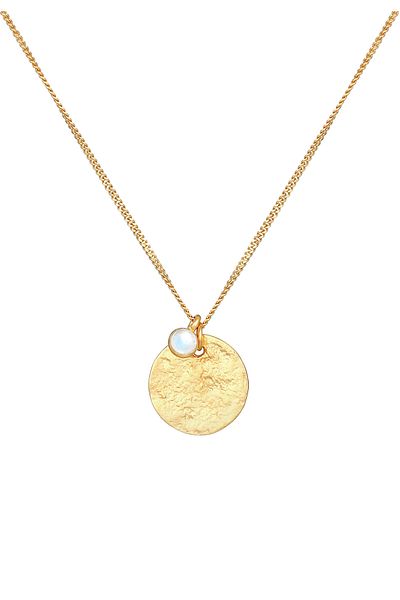 ELLI Halskette Damen Plättchen-Anhänger Vintage Organic mit Mondstein in 925 Sterling Silber