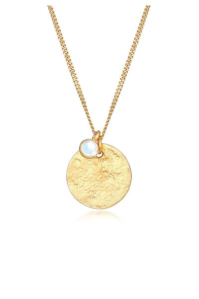 ELLI Halskette Damen Plättchen-Anhänger Vintage Organic mit Mondstein in 925 Sterling Silber