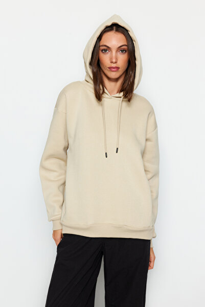 Trendyol Collection Tlustý kámen Fleece uvnitř kapsy Detailní pletená mikina s kapucí Regular/Normal Fit TWOAW24SW00075