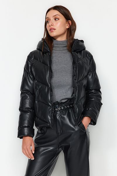 Trendyol Collection Black Faux Leather Puffer Jacket TWOAW24MO00372
