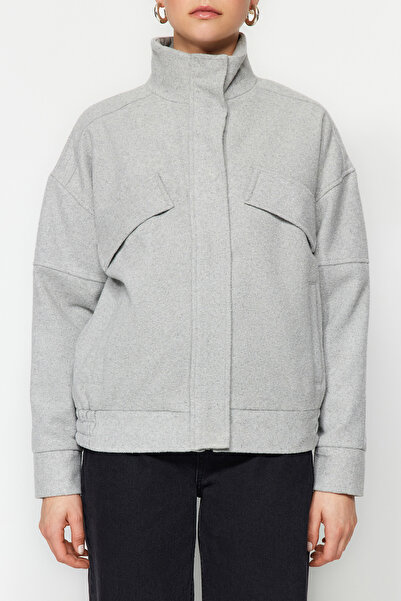 Trendyol Collection Oversize šedá Stamped Bomber Jacket - Twoaw24Mo00331