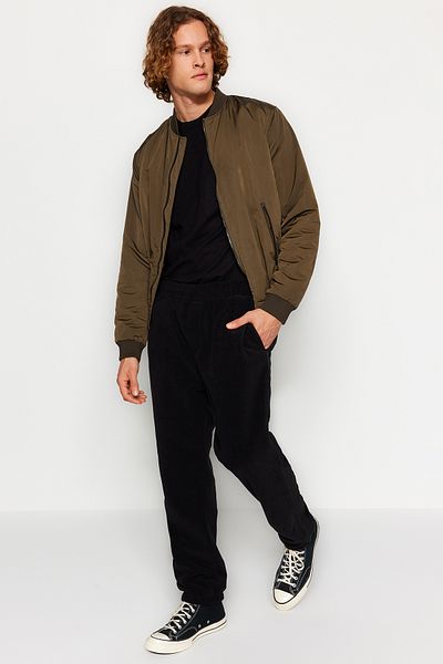 Trendyol Collection Μαύρο κανονικό/κανονικό κομμένο ζεστό φλις κρυφό παντελόνι Jogger με κορδόνια TMNAW24EA00021