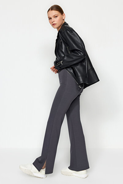 Trendyol Collection Anthracite Side Slits Flare/Spanish Leg High Waist Knitted Trousers TWOSS23PL00134