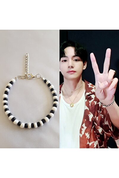 SOUL BY A&B Bts Taehyung V Bileklik Siyah Beyaz Boncuklu Bileklik