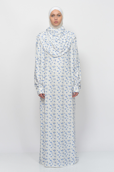 Altobeh Πρακτικό μονοκόμματο λουλουδάτο φόρεμα προσευχής Hijab Lycra με μανίκια 990-0201