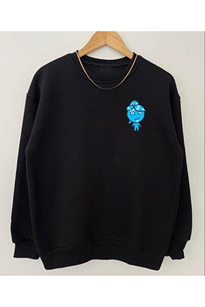 Tarzsokak Oversıze Sıyah Ateş Su Baskılı 0 Yaka Kapşonsuz Pamuklu Sweatshirt ...