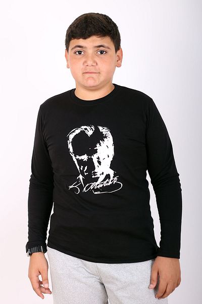 Çiggo Kids Tricou unisex pentru copii din bumbac cu mânecă lungă cu imprimeu Ataturk și steag turcesc