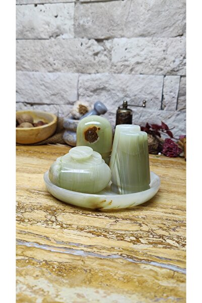 Marblecenter Mermer Tuzluk - Biberlik - Baharatlık Seti %100 Doğaltaş