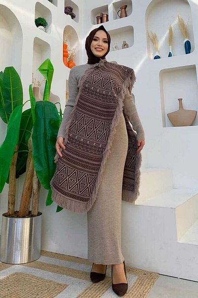 Bym Fashion 22233 Πλεκτά Σάλι Καφέ