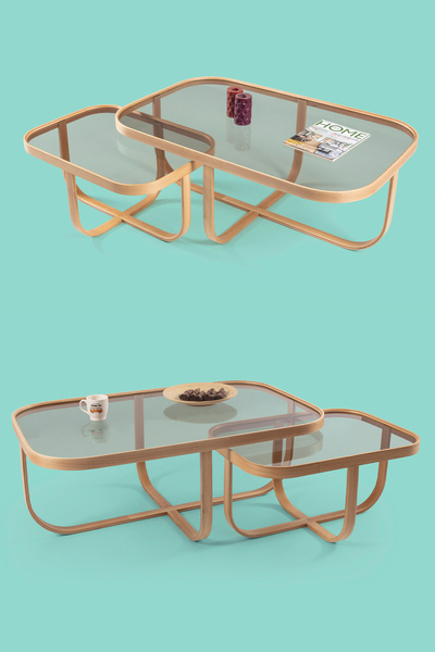 Eymense Tual Meşe Yan Sehpalı İkili Orta Sehpa