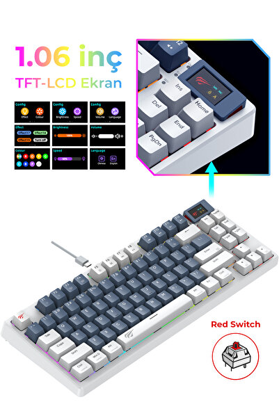 Havit Gamenote Kb884l Rgb Mekanik Klavye 1.06inç Tft-lcd Ekran - Red Switch