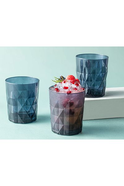 English Home Sofia Glass 3-Piece Soft Drink Cup 365 Ml Dark Blue