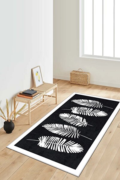 Lavita Home Dijital Baskı Yıkanabilir Kaymaz Siyah Salon Halısı Mutfak Halısı...