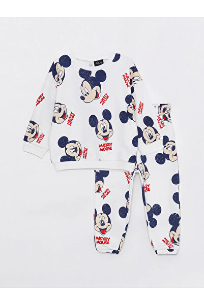 LC Waikiki LCW baby Bisiklet Yaka Uzun Kollu Mickey Mouse Baskılı Erkek Bebek Sweatshirt ve Eşofman Alt 2'li