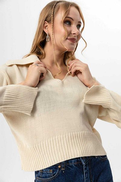 soi fashion Pulover Crop Tricotaj cu Manșetă Fătură Detaliu Piatră