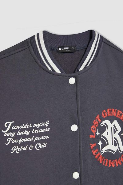 DeFacto Oversize Bomber Jacket - College Collar, potisk na zádech, kapsy, zapínání na patentky B3537ax23wn