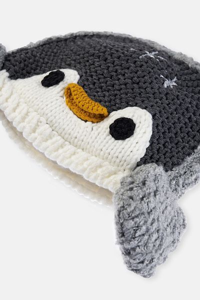 Dagi Weiß-schwarze Kinder-Baskenmütze mit Pinguin-Motiv