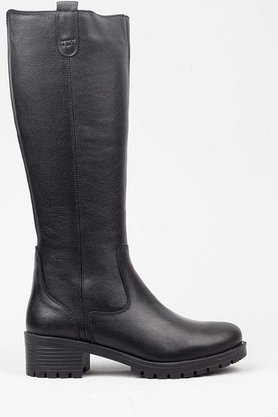 Adım Adım Genuine Leather Black Boots with Elastic Back and Zipper
