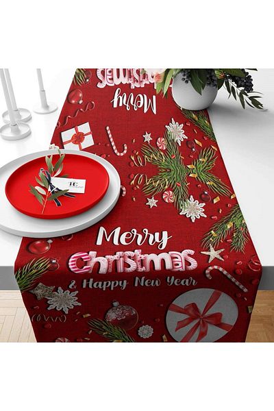 linazaitun Merry Christmas Pine Tree Snowflakes Gift Pack Stain Resistant Fabric Runner