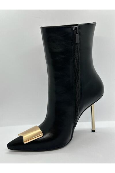 Purple Desenli Deri Bot-Siyah