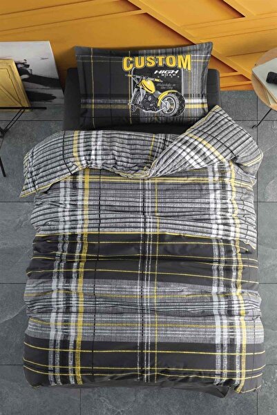 Clasy Ranforce 100% Cotton Single Duvet Cover Set Road Star V1 Yellow