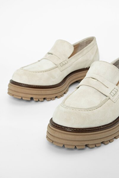 Valmenti Дамски бежови кожени мокасини от велур