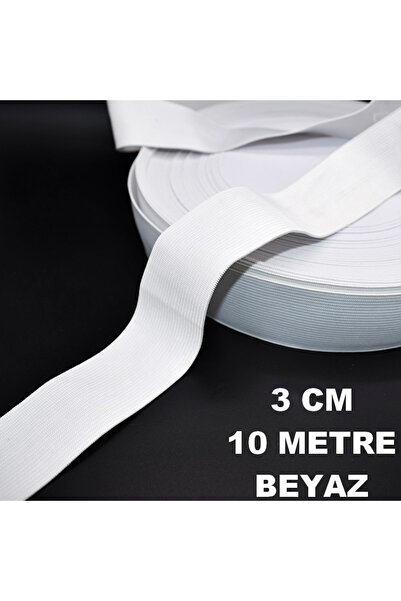 mrtbilisim 3 Cm Beyaz Enli Yassı Lastik 10 Metre Bel Paça Etek Lastiği Don Pa...