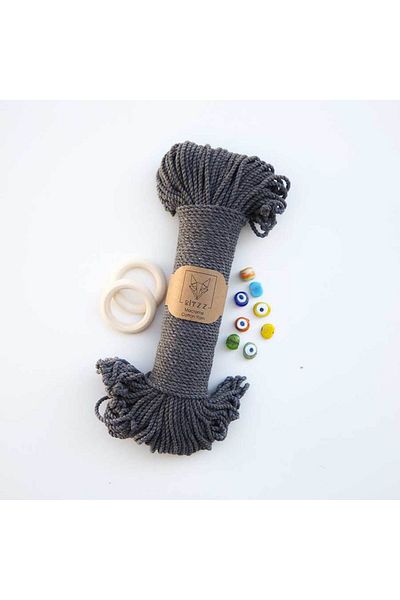 Ritzz 3mm // 2 Twist // Βαμβακερό σχοινί // ΣΚΟΥΡΟ ΓΚΡΙ