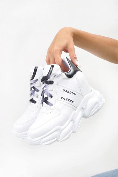 Lady women's white and black wedge-heeled sneakers