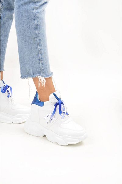 Lady adidași cu toc cu pană pentru femei albastru și alb
