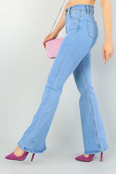 TugsatTasarTekstil Pantaloni de blugi pentru femei Sofia Ice Blue, cu talie foarte înaltă, cu picior spaniol