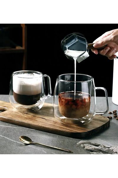 KÜÇÜK EW Cană din sticlă cu perete dublu din sticlă dublă rezistentă la căldură |   2 bucăți |   250 ml